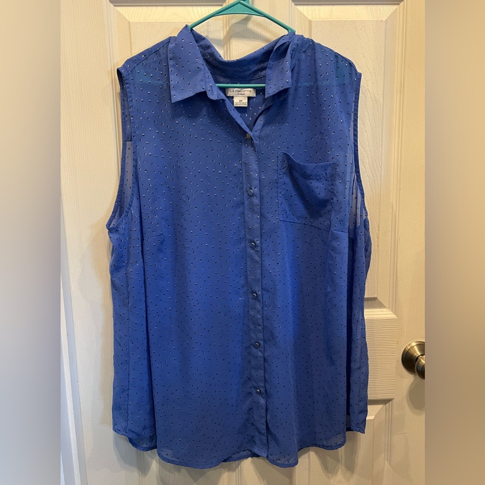 Liz Claiborne 2X Women’s Blouse Top Shirt Periwinkle Sleeveless Sheer Plus Chic